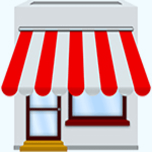Storefront with red and white awning.