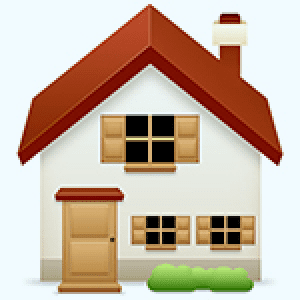 Simple house emoji with red roof.